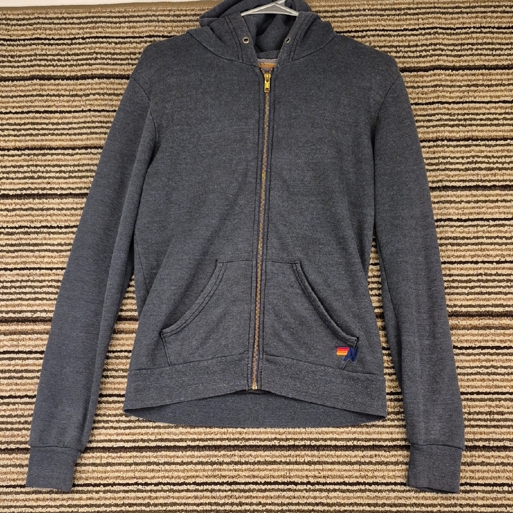 AVIATOR NATION Lightening Bolt Grey Full Zip‎ Womens XS Hoodie Jacket Sweatshirt